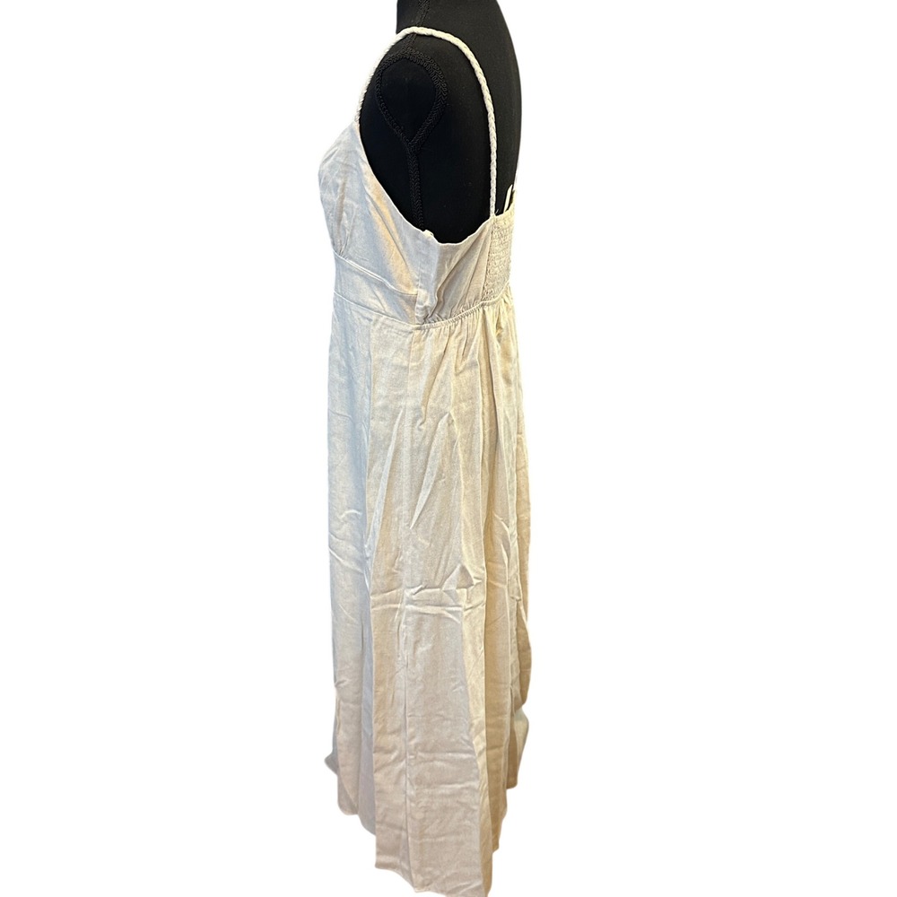 Monteau Los Angeles Beige Midi Dress Braided Straps Smocked Back L - Picture 3 of 10